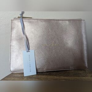 NWT! Katie Loxton Perfect Pouch, Time To Shine, Shiny Mauve/Pink & Gold